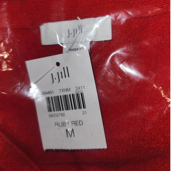 J.Jill $79 Medium Ruby Red V-Neck Cable Knit Classic Preppy Luxury Tunic Sweater - Picture 9 of 10